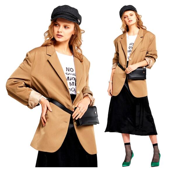 NWT Storets "Joan"  Padded Oversize Jacket Blazer | Beige | S/M - Picture 1 of 8
